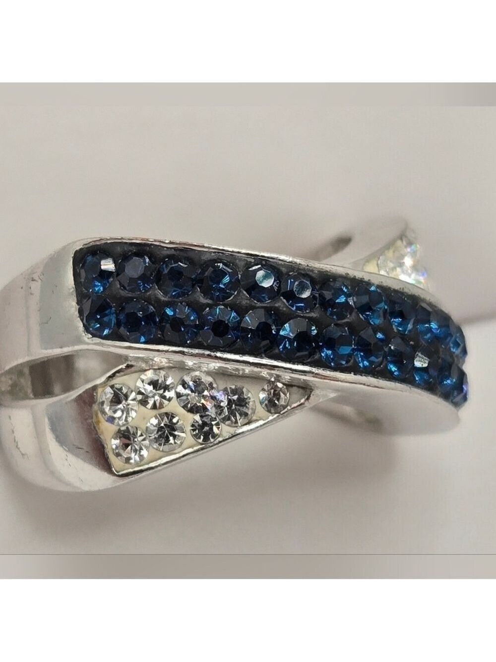 ✨2/$10✨ Blue and White Pave Sapphire and Crystals Silver Ring Size 7
